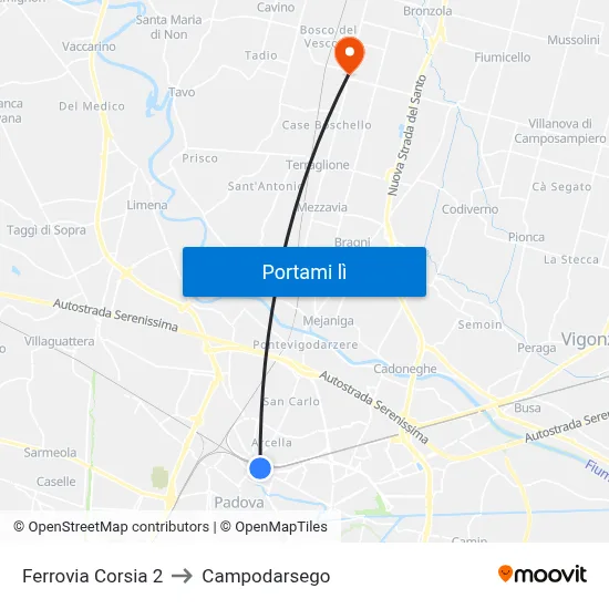 Ferrovia Corsia 2 to Campodarsego map