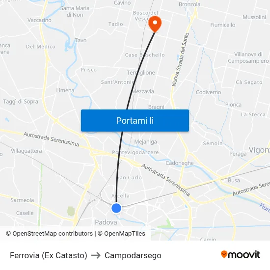 Ferrovia (Ex Catasto) to Campodarsego map