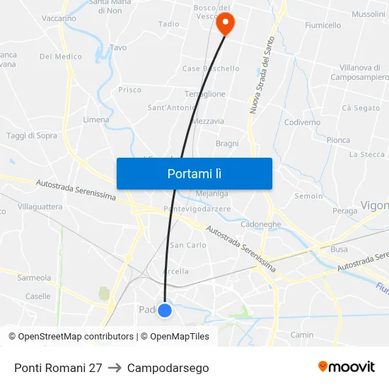 Ponti Romani 27 to Campodarsego map