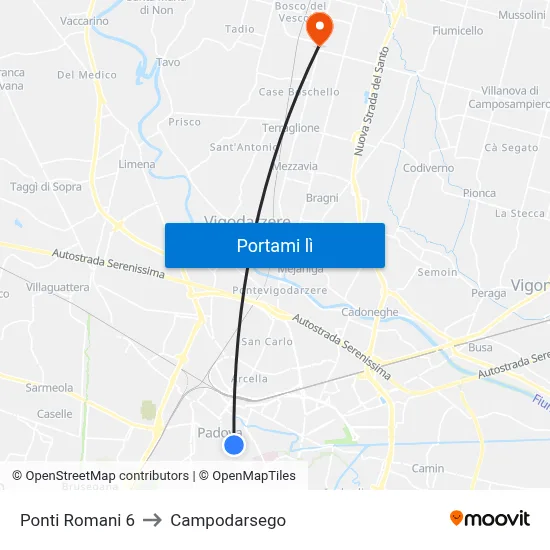 Ponti Romani 6 to Campodarsego map