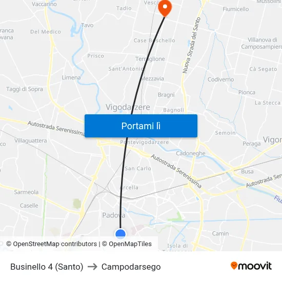 Businello 4 (Santo) to Campodarsego map