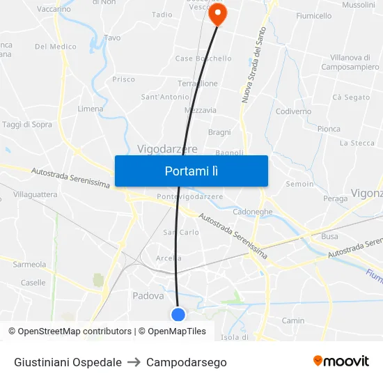 Giustiniani Ospedale to Campodarsego map