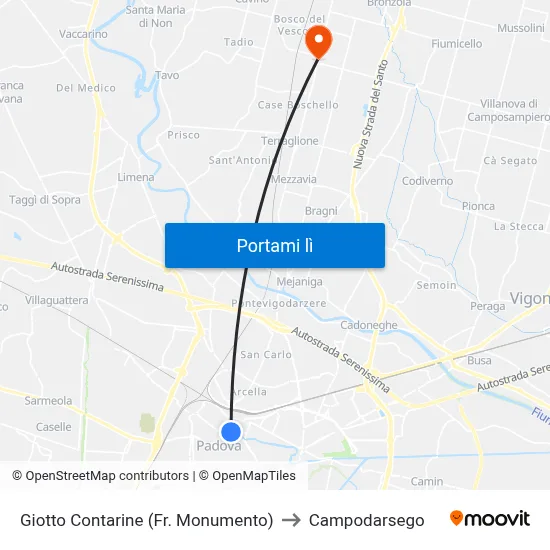Giotto Contarine (Fr. Monumento) to Campodarsego map