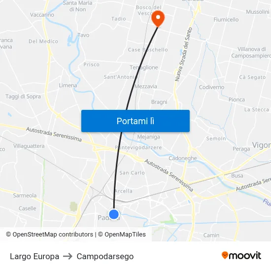 Largo Europa to Campodarsego map