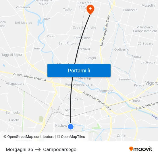 Morgagni 36 to Campodarsego map