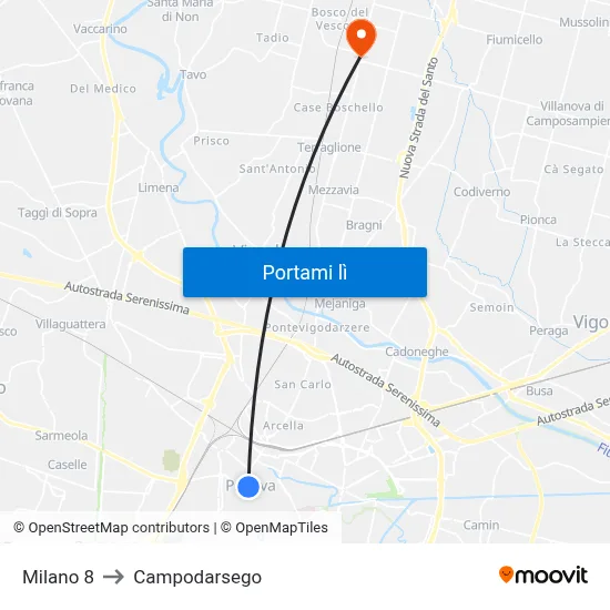Milano 8 to Campodarsego map