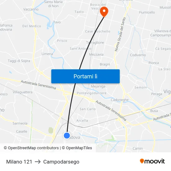 Milano 121 to Campodarsego map