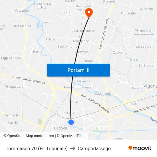 Tommaseo 70 (Fr. Tribunale) to Campodarsego map