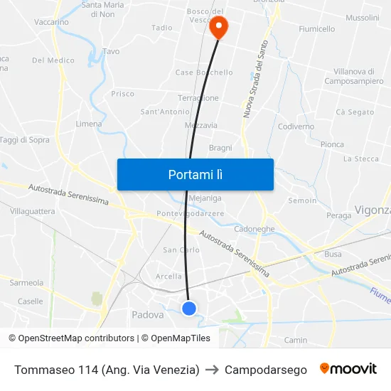 Tommaseo 114 (Ang. Via Venezia) to Campodarsego map