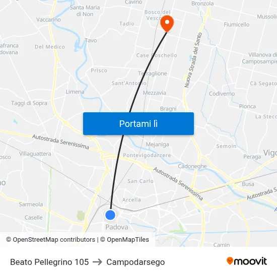 Beato Pellegrino 105 to Campodarsego map