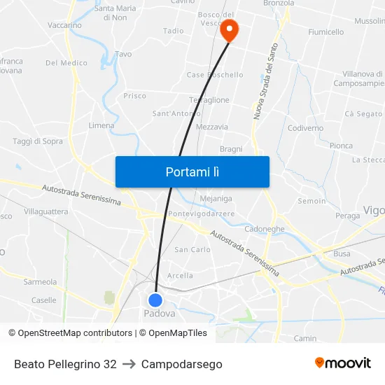 Beato Pellegrino 32 to Campodarsego map