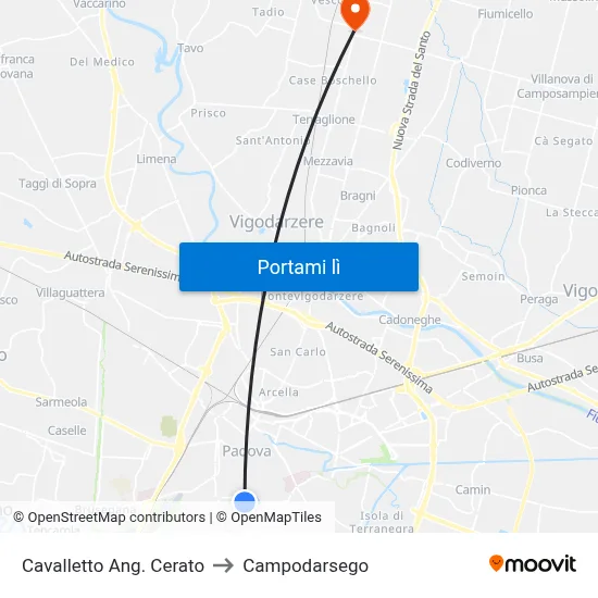 Cavalletto Ang. Cerato to Campodarsego map