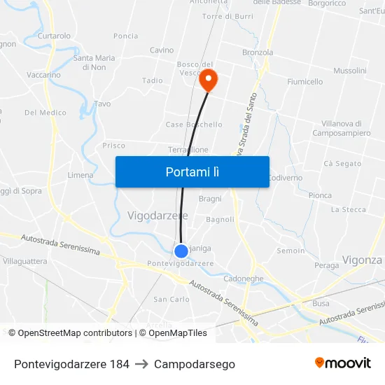 Pontevigodarzere 184 to Campodarsego map