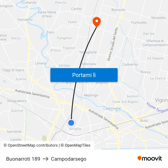 Buonarroti 189 to Campodarsego map