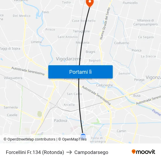 Forcellini Fr.134  (Rotonda) to Campodarsego map