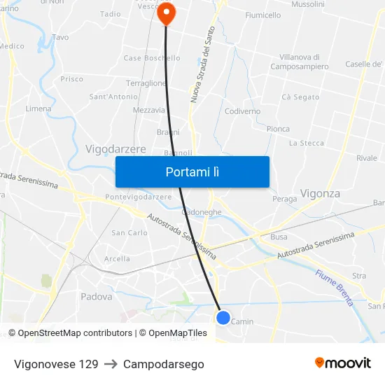 Vigonovese 129 to Campodarsego map