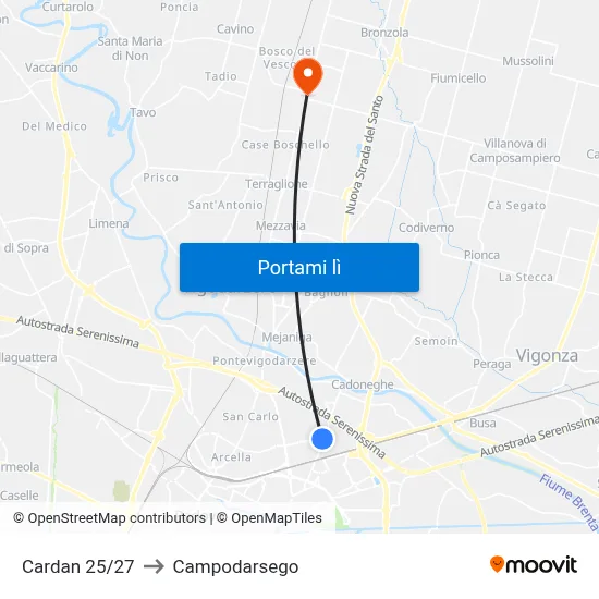 Cardan 25/27 to Campodarsego map
