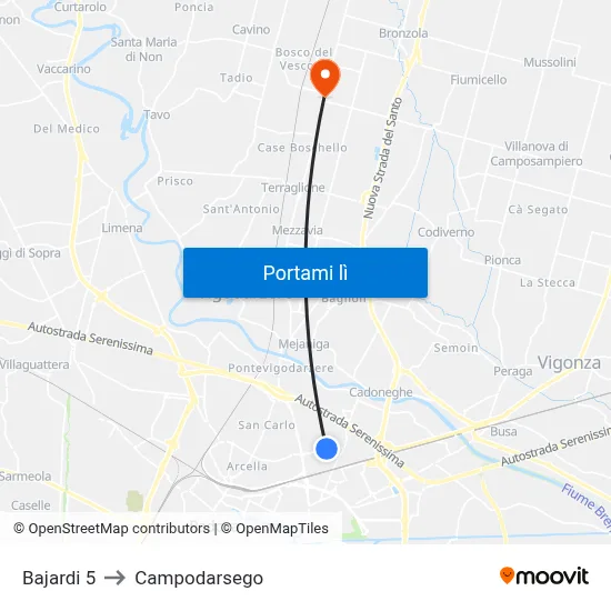 Bajardi 5 to Campodarsego map
