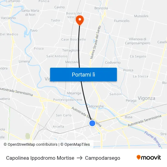 Capolinea Ippodromo Mortise to Campodarsego map
