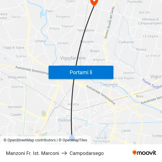 Manzoni Fr. Ist. Marconi to Campodarsego map