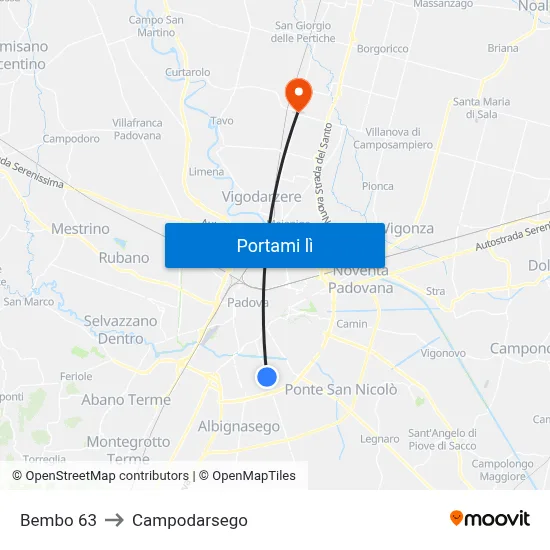 Bembo 63 to Campodarsego map
