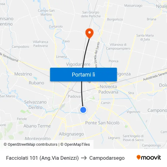Facciolati 101 (Ang.Via Denizzi) to Campodarsego map