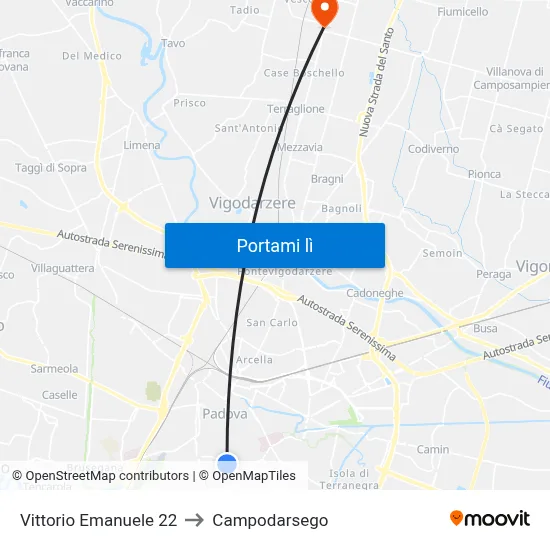 Vittorio Emanuele 22 to Campodarsego map