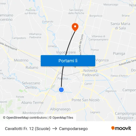 Cavallotti Fr. 12 (Scuole) to Campodarsego map