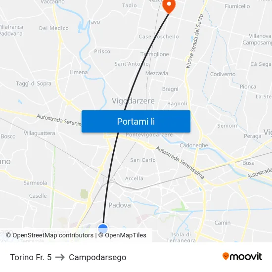 Torino Fr. 5 to Campodarsego map
