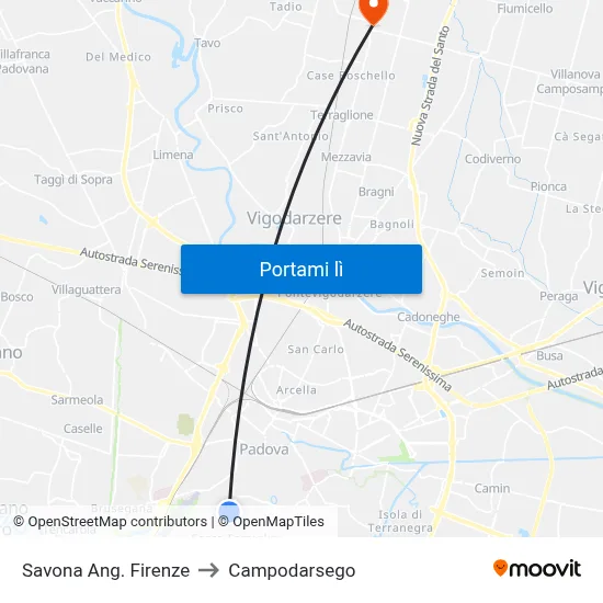 Savona Ang. Firenze to Campodarsego map