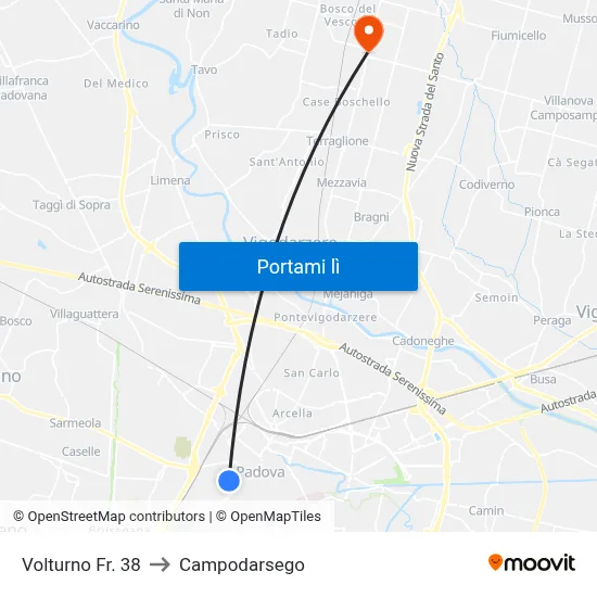 Volturno Fr. 38 to Campodarsego map