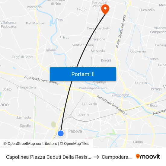 Capolinea Piazza Caduti Della Resistenza to Campodarsego map