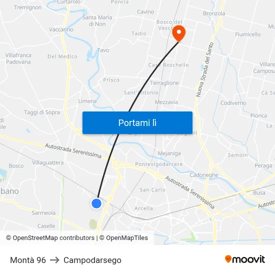 Montà 96 to Campodarsego map