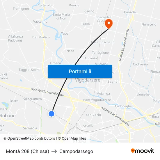 Montà 208  (Chiesa) to Campodarsego map