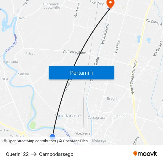 Querini 22 to Campodarsego map