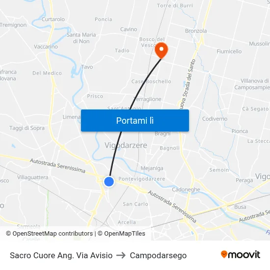 Sacro Cuore Ang. Via Avisio to Campodarsego map