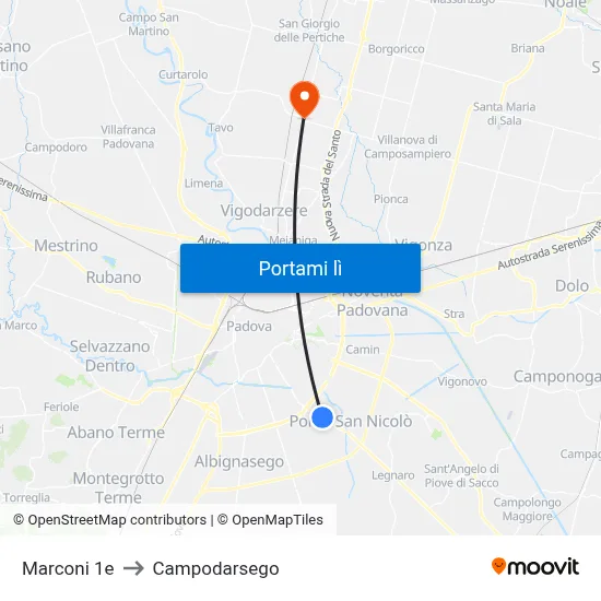 Marconi 1e to Campodarsego map