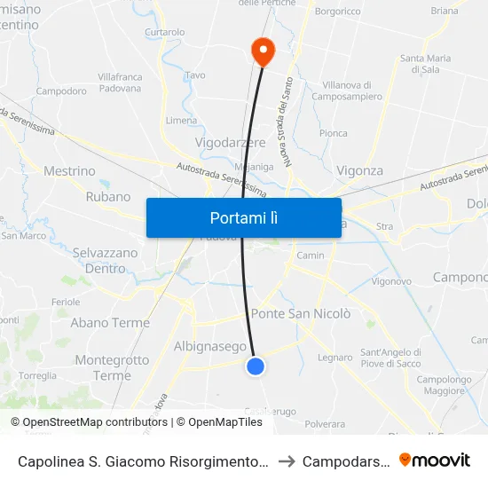 Capolinea S. Giacomo Risorgimento Chiesa to Campodarsego map