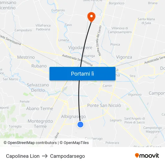 Capolinea Lion to Campodarsego map