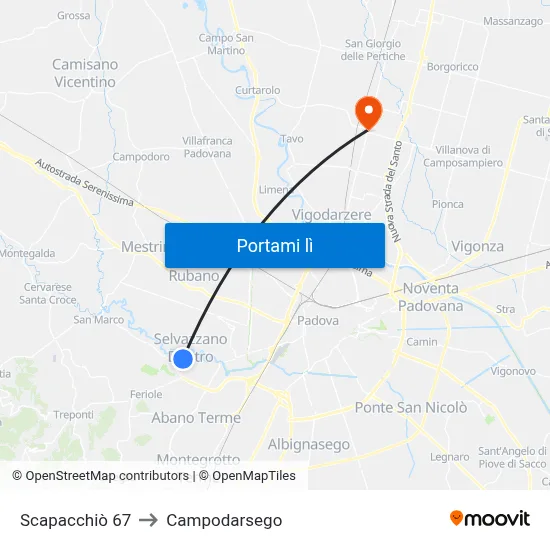 Scapacchiò 67 to Campodarsego map