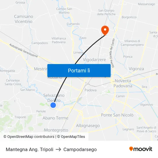 Mantegna Ang. Tripoli to Campodarsego map