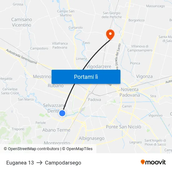 Euganea 13 to Campodarsego map