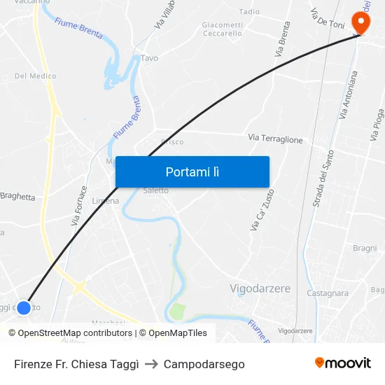Firenze Fr. Chiesa Taggì to Campodarsego map