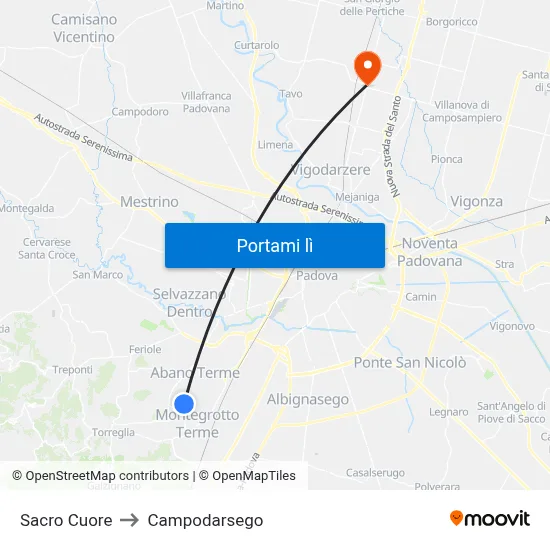 Sacro Cuore to Campodarsego map