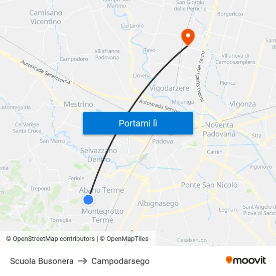 Scuola Busonera to Campodarsego map