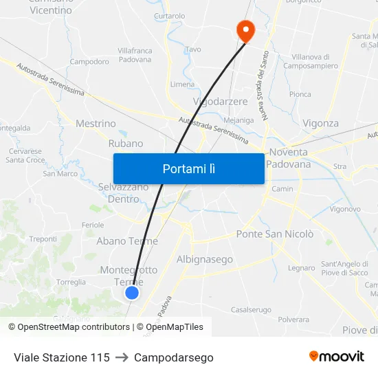 Viale Stazione 115 to Campodarsego map