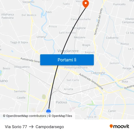 Via Sorio 77 to Campodarsego map