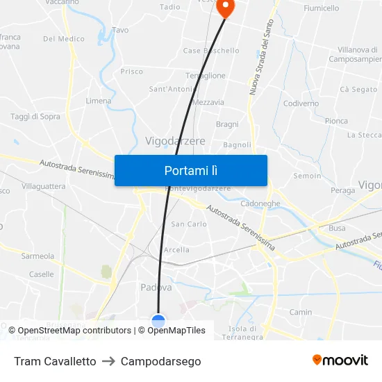 Tram Cavalletto to Campodarsego map
