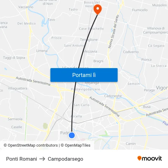 Ponti Romani to Campodarsego map