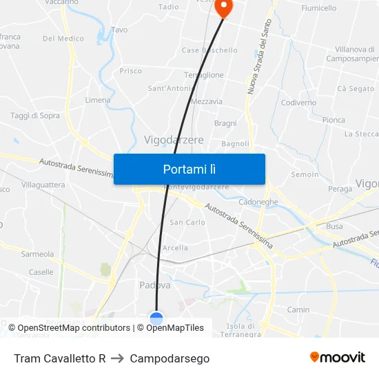 Tram Cavalletto R to Campodarsego map